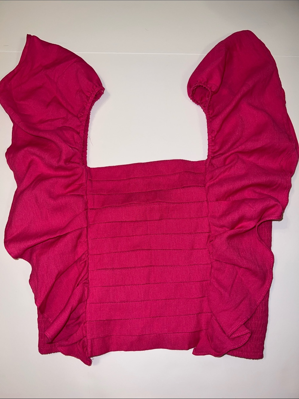 Women's Ruffle Sleeve Square-Neck Crop Top Large
